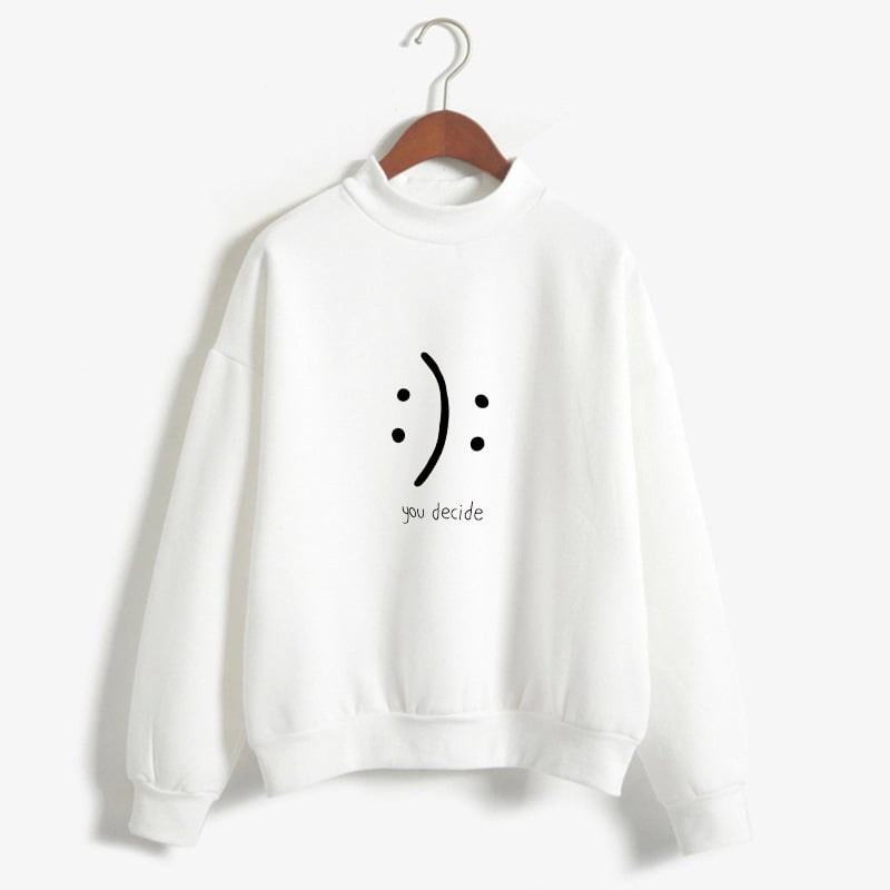 Smiley Text Casual Loose Round Neck Sweater for Women