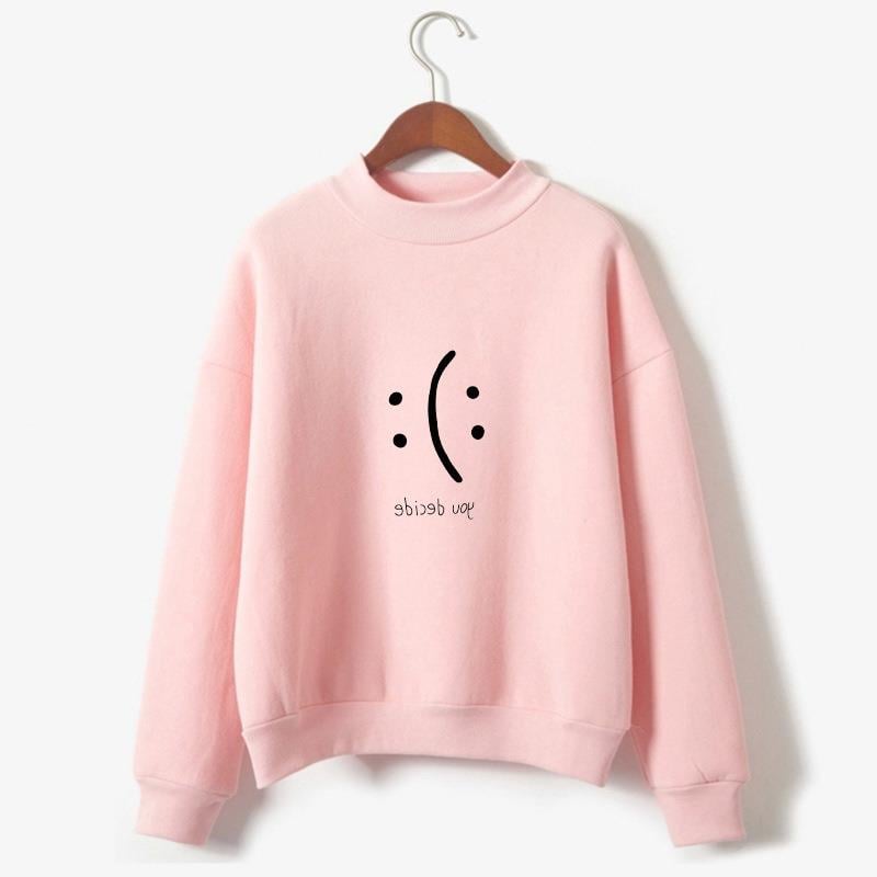Smiley Text Casual Loose Round Neck Sweater for Women