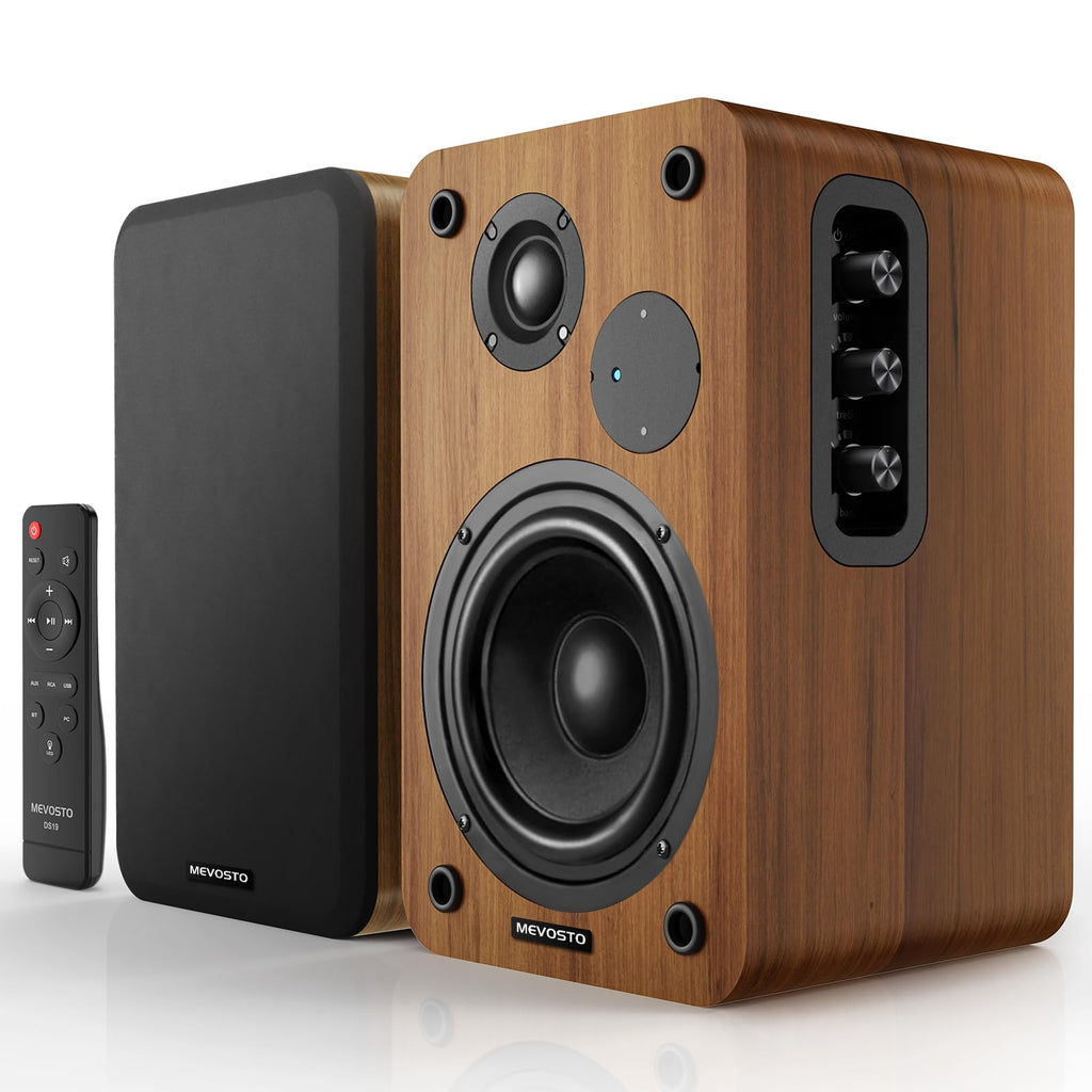 Active Bookshelf Speakers 36W RMS - BT 5.4 Wireless Speaker with 5 Inch Woofer Silk Dome Tweeter PC Speakers - USB Digital Audio Studio Monitors Bass & Treble Adjust AUX Input for Record Player TV