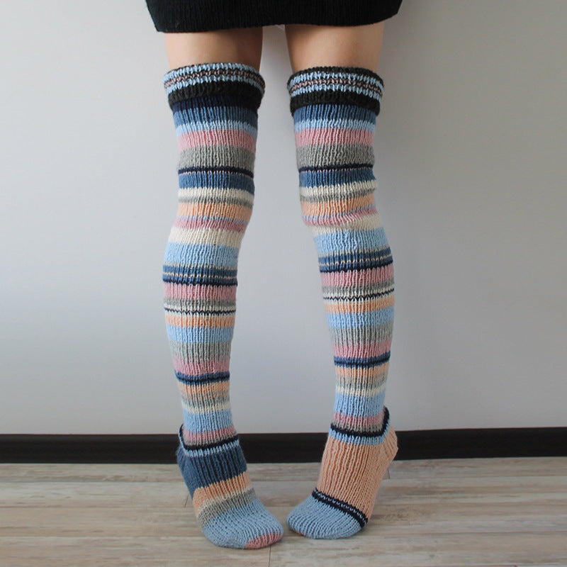 Y2K Striped Long Knee-high Knitted Socks for Women