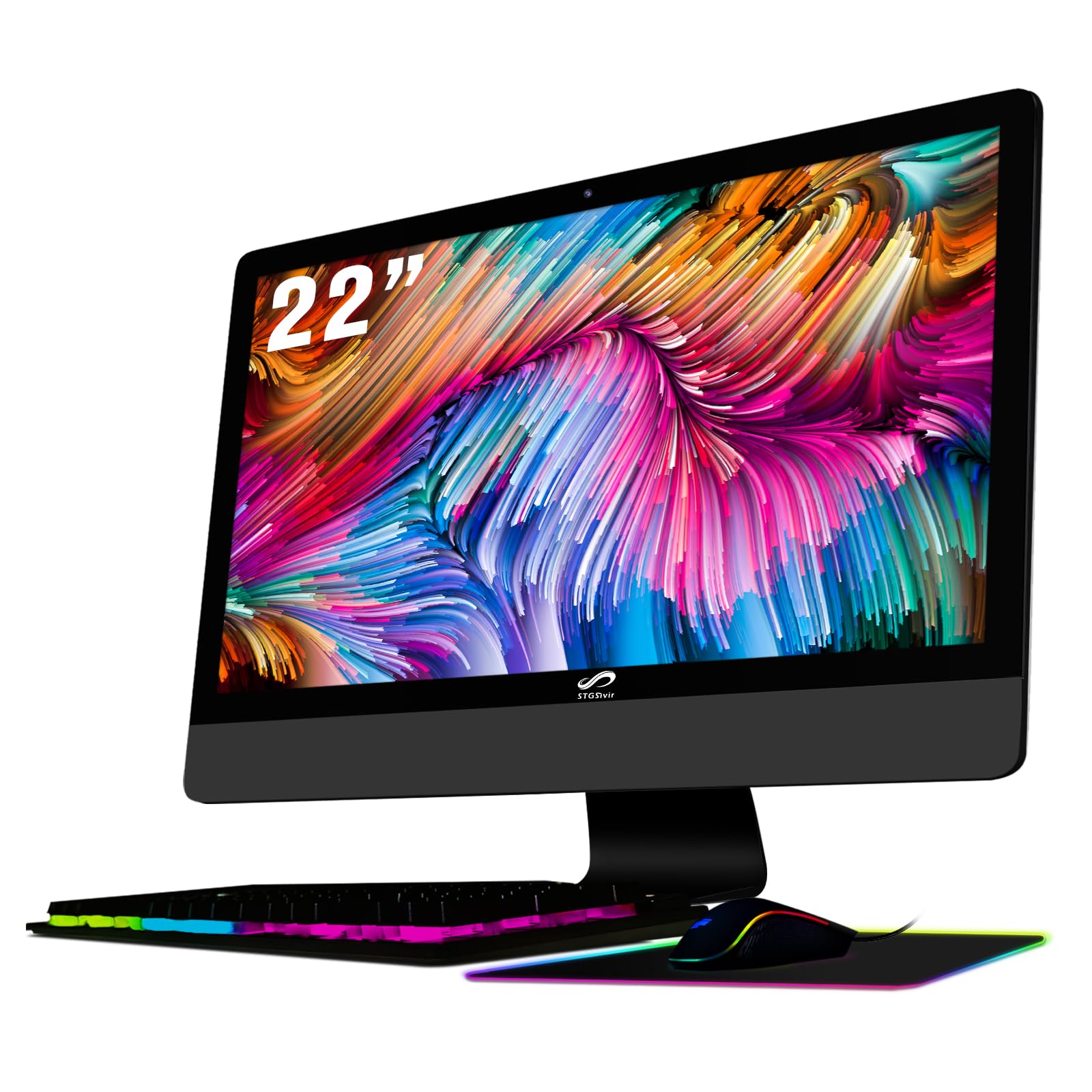 STGSivir All in One Desktop Computer 22" FHD Display Intel Core i5 up to 3.7G 16G Ram 512G SSD WiFi BT 5.0 RGB Keyboard & Mouse & Mouse Pad Webcam Windows 10 Home