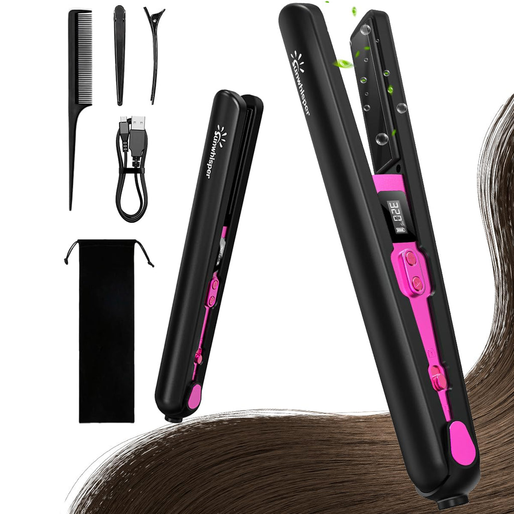 Cordless Hair Straightener Flat Iron Curler Combo Rechargeable Ceramic Flat Iron Hair Straightener with 9600mAh Battery 20 Million Negative Ions 30 Sec Fast Heating LCD Adjustable Temp for Home