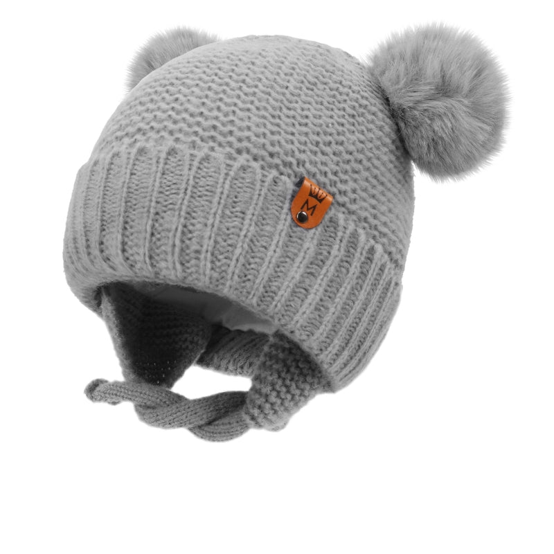 Cute Knitted Baby Hat with Double Ball and Ear Protection