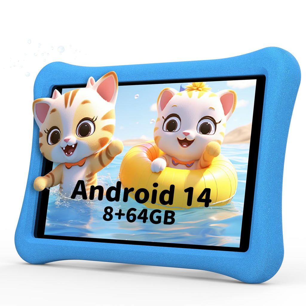 Kids Tablet for Kids 3-7: 2025 10 inch Android 14 8GB RAM 64GB ROM Toddler Tablet for Kids 8-12 with Bluetooth WiFi Parental Control 6000mAh Dual Camera GMS Shockproof Case Kids App