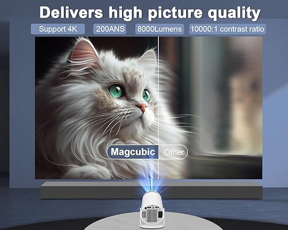 Mini Projector 4K 1080P Support, Portable Projector WiFi6 BT 5.0 Android 11, Smart Projector Auto Horizontal Correction,180°Rotatable Outdoor Movie Projector Compatible with Phone