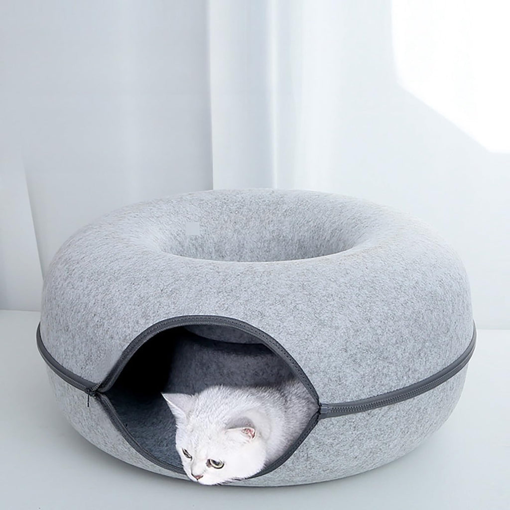 iCAGY Large Cat Tunnel Bed Toys for Indoor Cats (Grey 24" x 2)