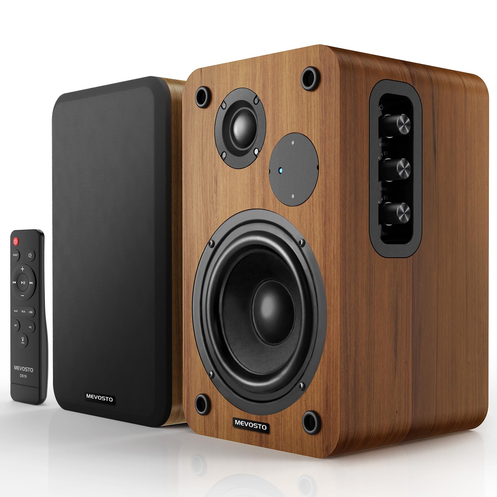 Active Bookshelf Speakers 36W RMS - BT 5.4 Wireless Speaker with 5 Inch Woofer Silk Dome Tweeter PC Speakers - USB Digital Audio Studio Monitors Bass & Treble Adjust AUX Input for Record Player TV
