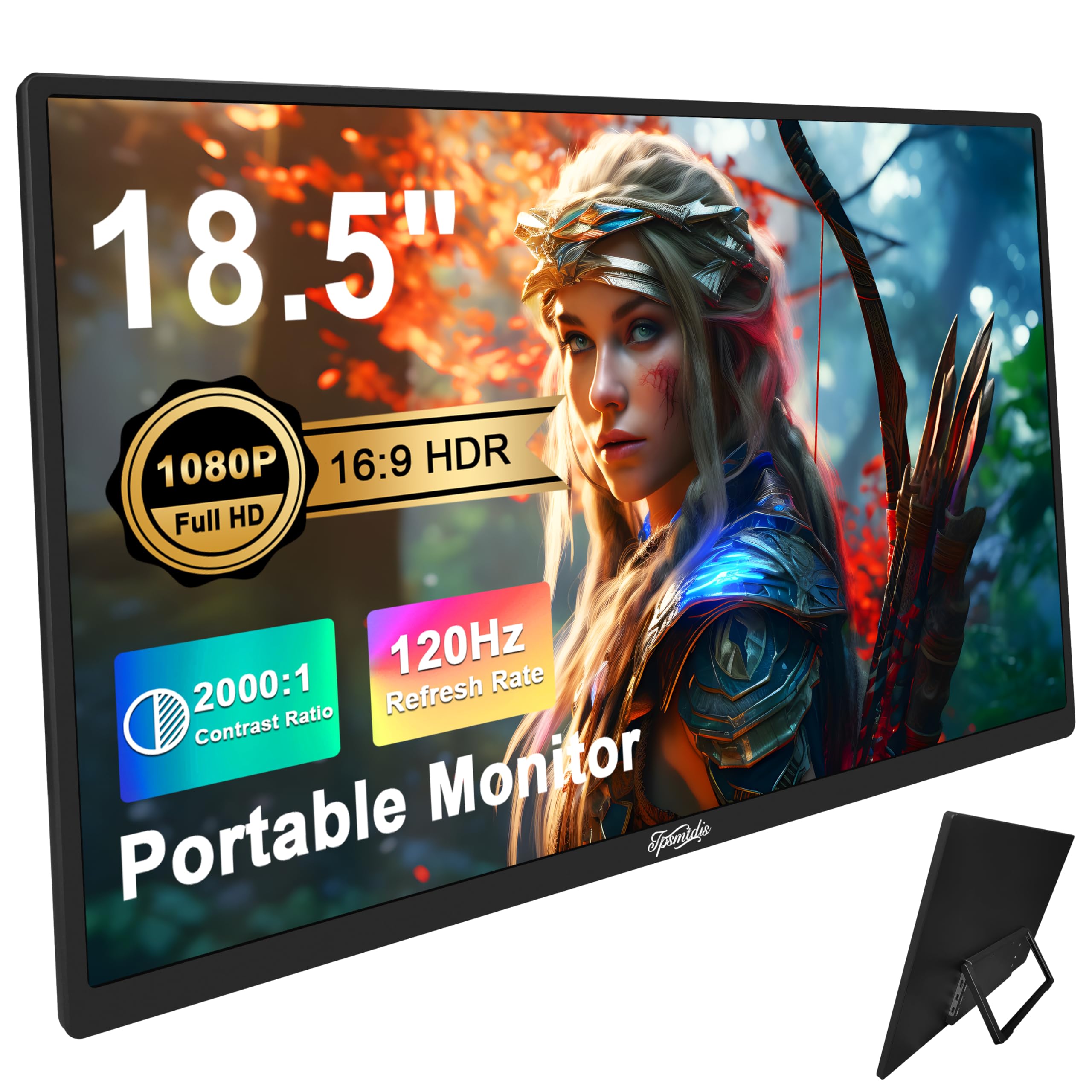 Tpsmtdis 18.5inch Portable Monitor Laptop Monitors 120Hz Travel Gaming Monitor 400Nits HDR FHD Plug&Play Dual Speakers External Screen for PC TabletMacSwitch Xbox PS3/4/5 Will