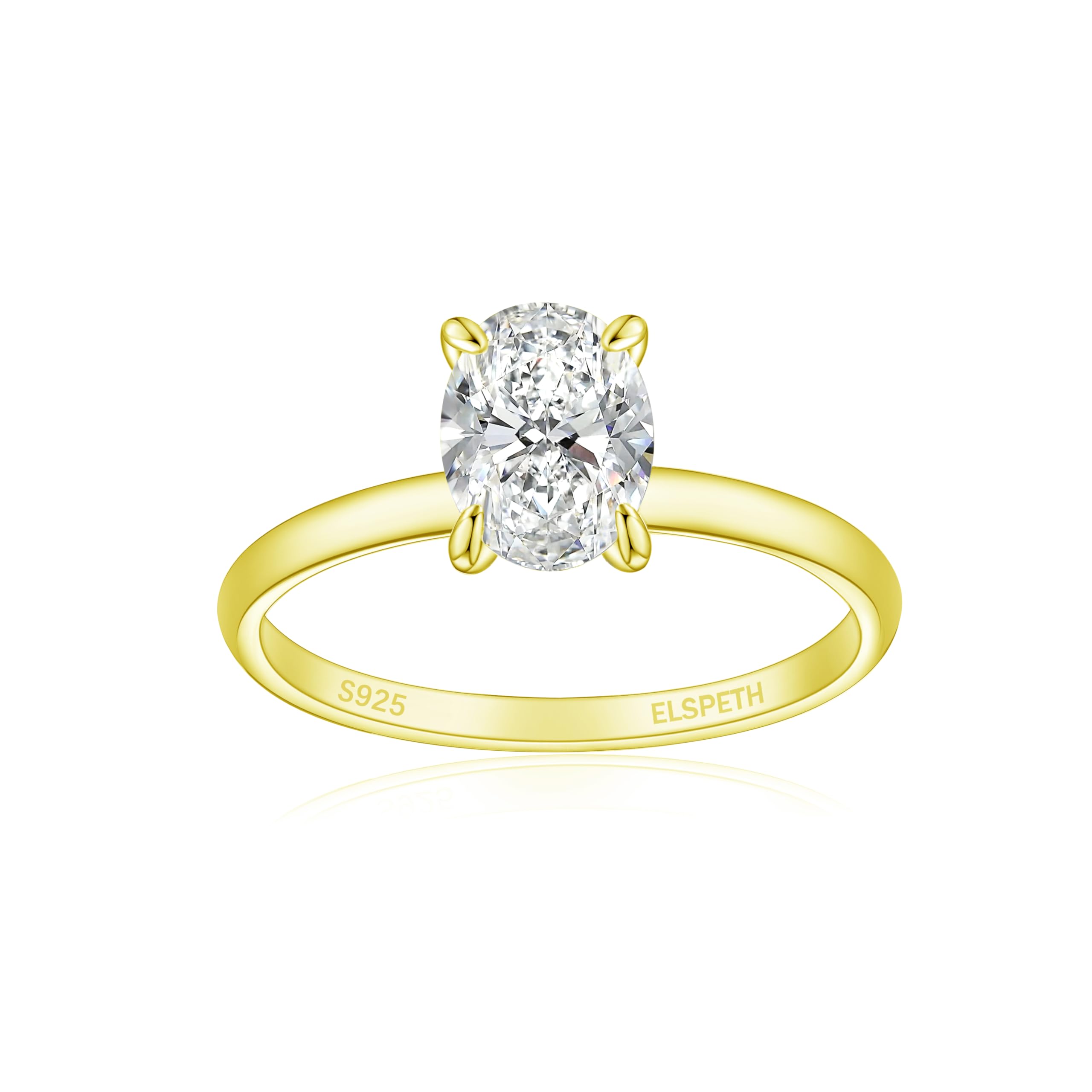 Elspeth 925 Sterling Silver Oval Engagement Rings 1.5CT Oval Cut Solitaire Cubic Zirconia Yellow Gold Wedding Promise Rings for Women Size 8.5