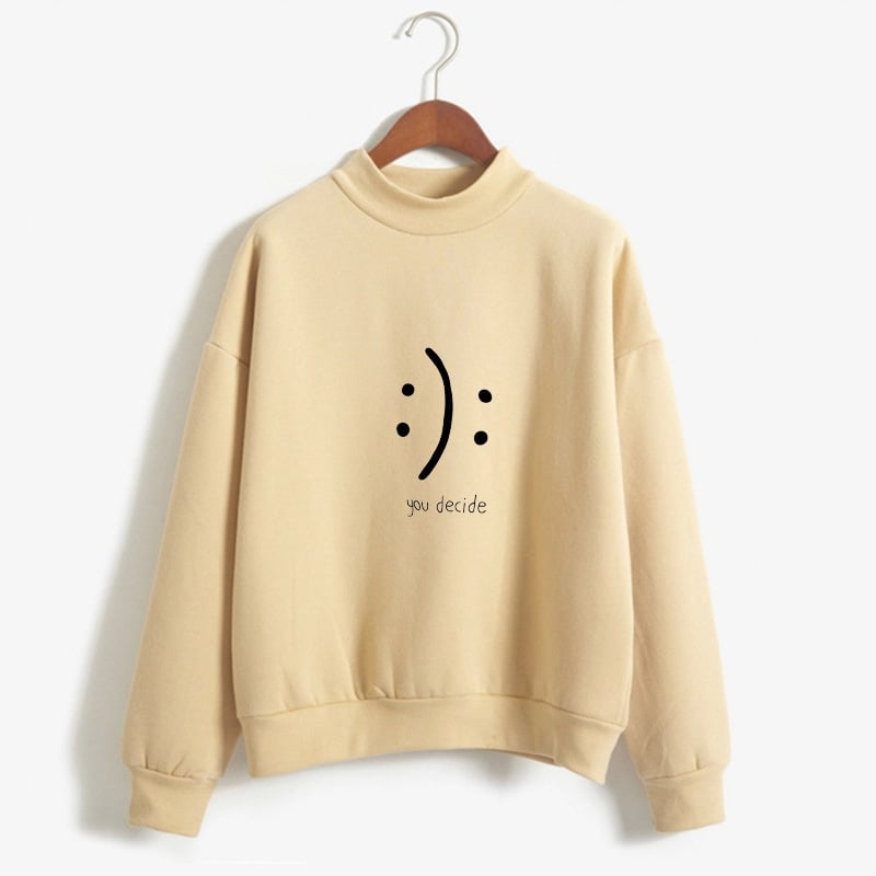 Smiley Text Casual Loose Round Neck Sweater for Women
