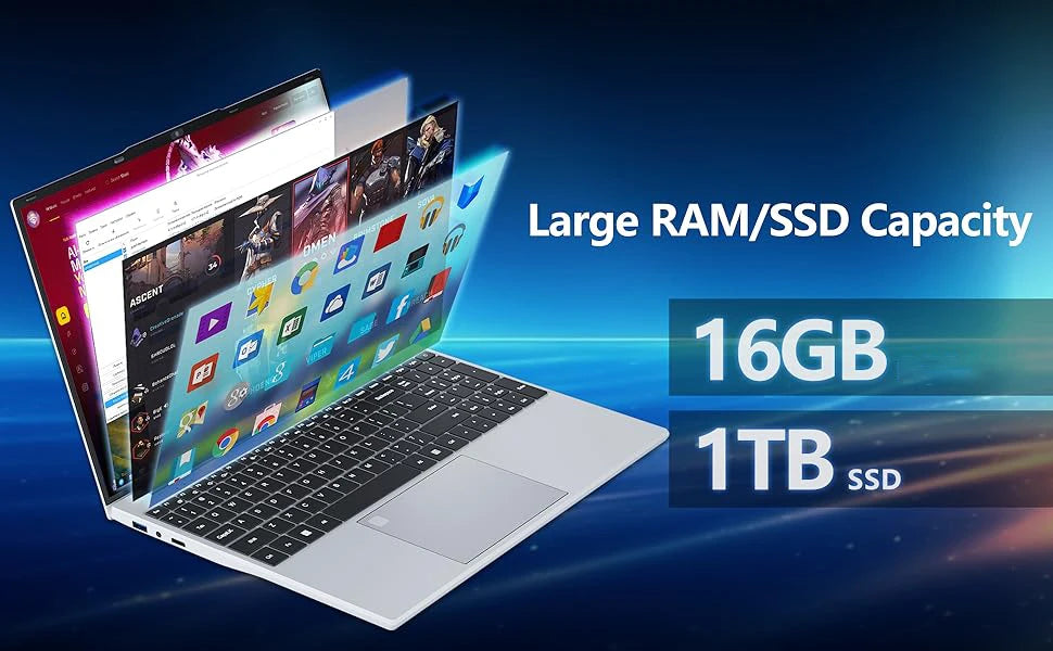 Windows 11 Pro Laptop Computer Intel Core i3-5005U 15.6" 16GB DDR 1TB SSD Laptops Office Computer PC Fingerprint Unlock Notebook