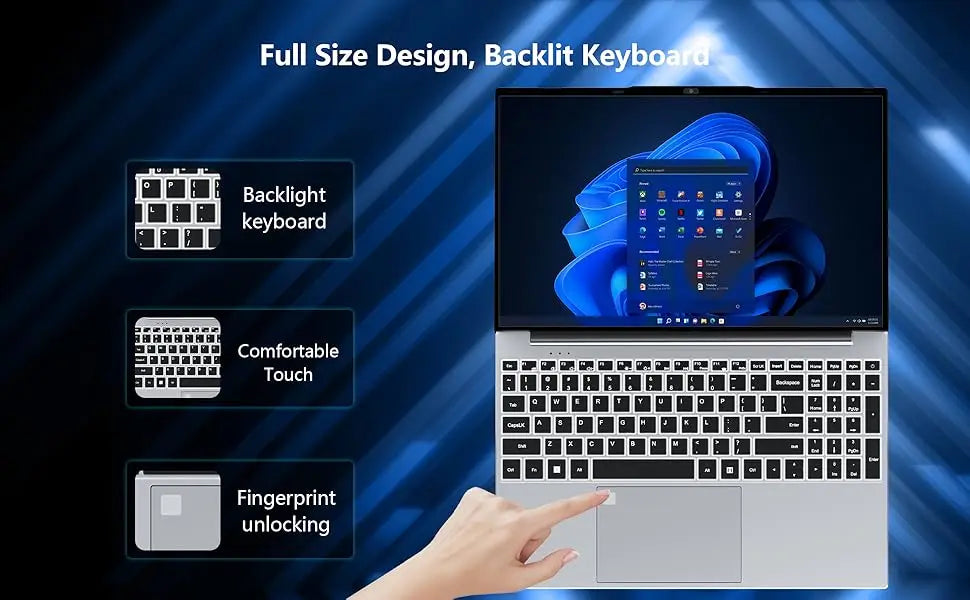 Windows 11 Pro Laptop Computer Intel Core i3-5005U 15.6" 16GB DDR 1TB SSD Laptops Office Computer PC Fingerprint Unlock Notebook