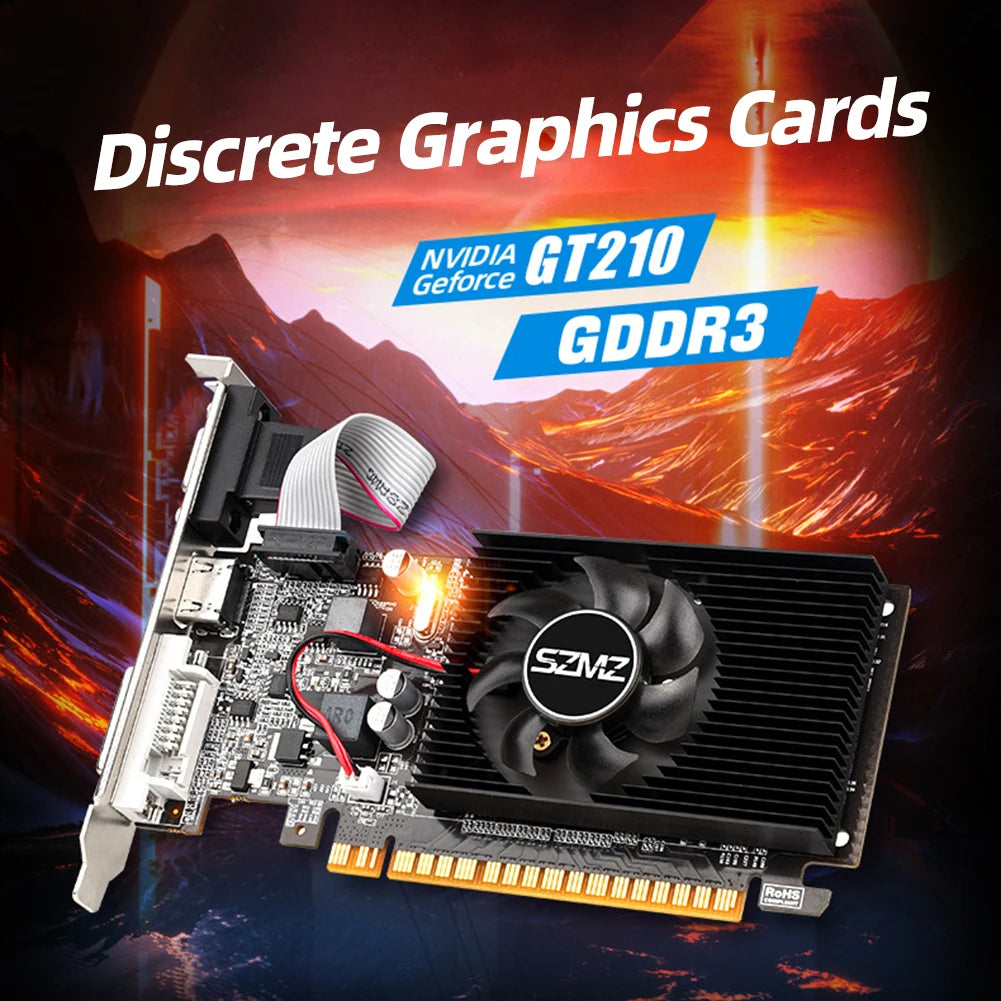 GT210 1G Video Card with DVI VGA HDMI-Compatibe Port Low Profile Graphics Card 64Bit DDR3 PIC Express2.0 for PC Gaming