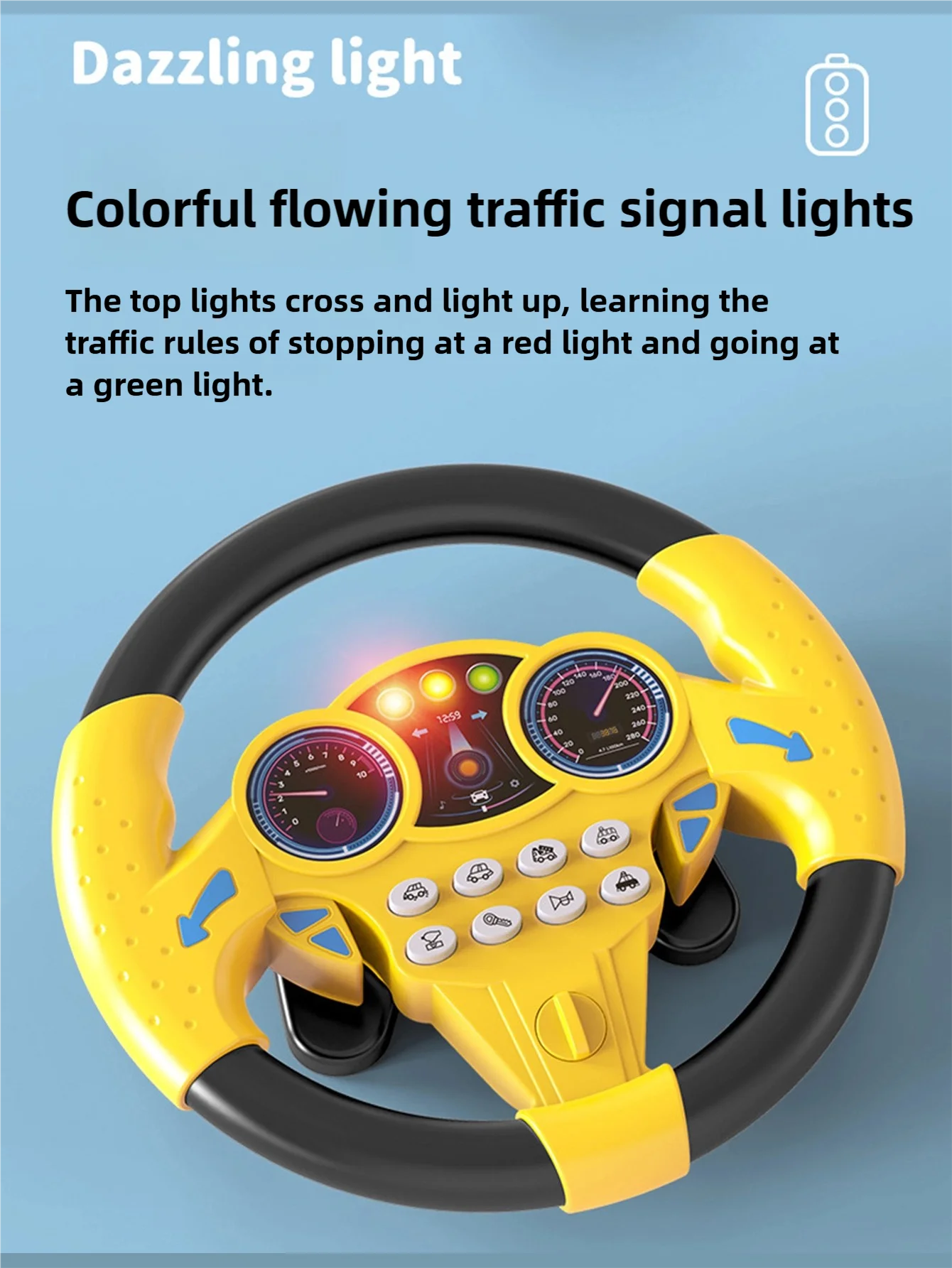 Children's Steering Wheel Toy, Simulated Co-Pilot 360-Degree Rotating Music Steering Wheel, Educational Enlightenment Toy