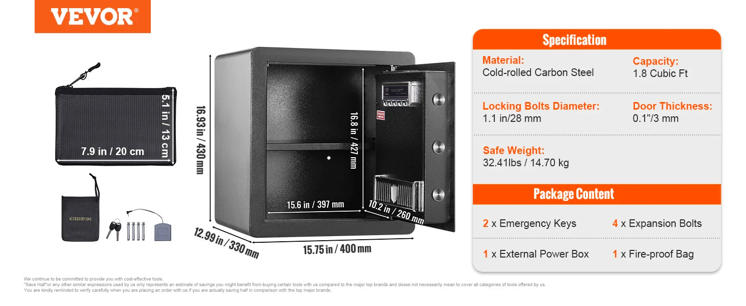 SucceBuy Electric Safe 2.2/1.8 Cubic Feet Fingerprint&Digital Security Cabinet Safe W/ Fire-proof Bag for Cash Jewelry Documents
