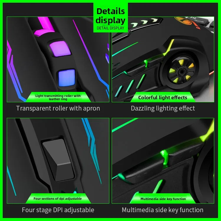 1pc V7 Mechanical Gaming Mouse with LED Lights, Wired Notebook Mouse for Laptop & Desktop Computers, Ambidextrous Plastic Design