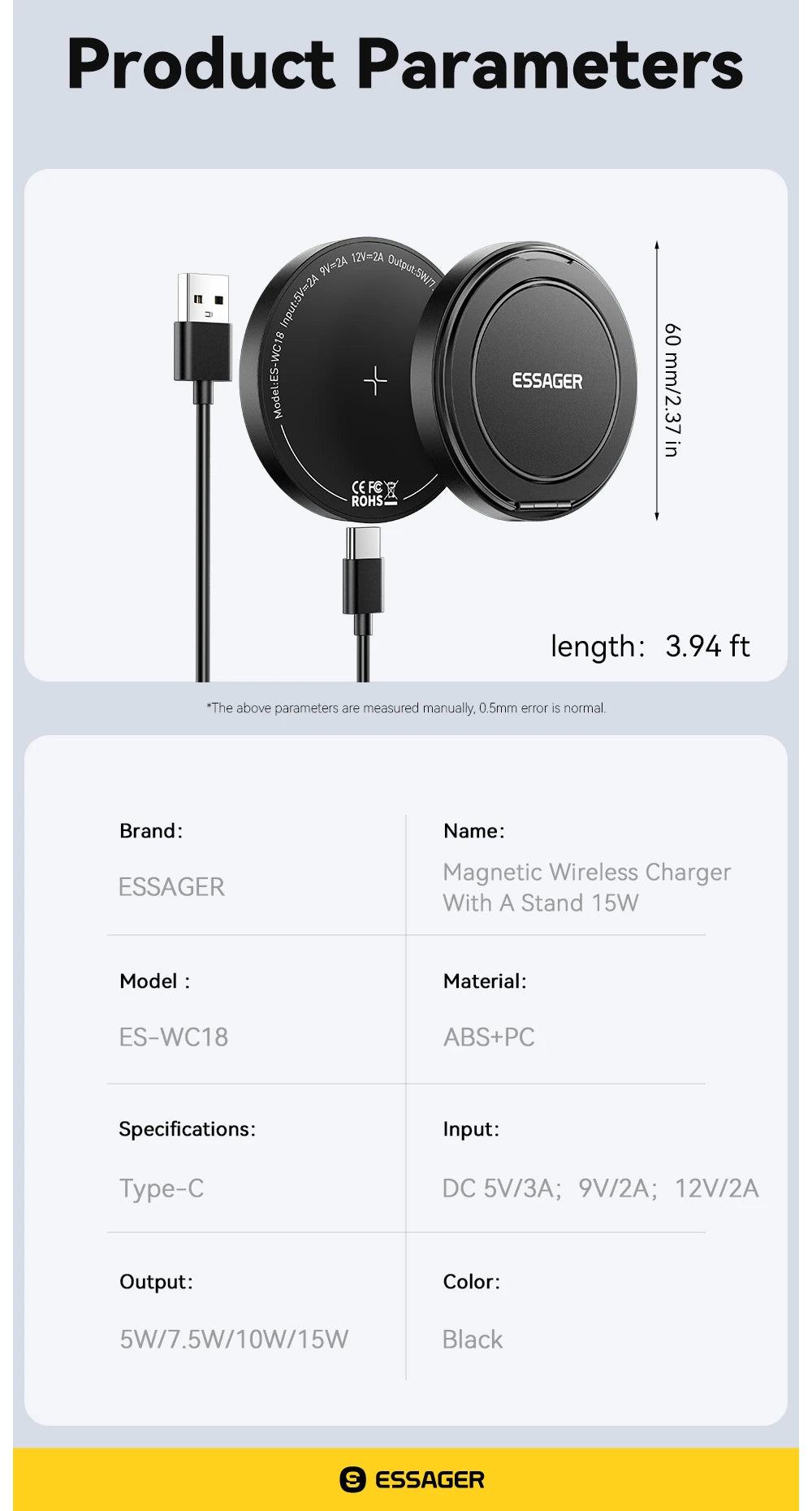 Essager Magnetic Wireless Charger With Holder 15W Fast Charging For iPhone 13+ / Pro Max, Airpods, Mini Wireless Phone Charger