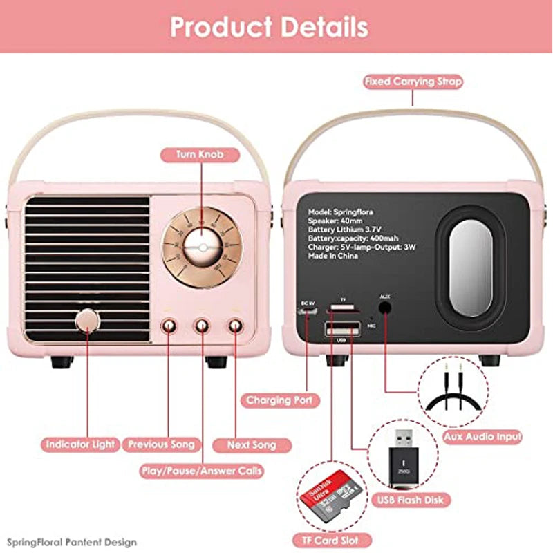 Retro Bluetooth Speaker Vintage Decor Wireless Card Portable Subwoofer Mini Outdoor Student Small Bluetooth Speaker