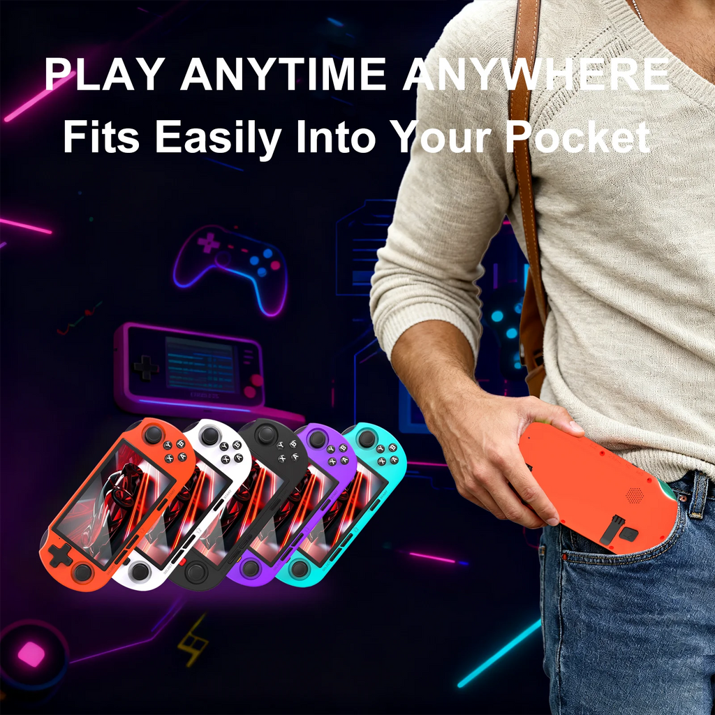 GAMINJA Handheld Portable Gaming Console 4.5Inch HD IPS Screen Display Retro Gaming System LED lights Built-in 12000 Games