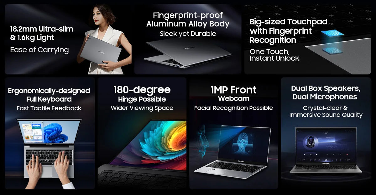 Blackview AceBook 8 Laptop 15.6"  Intel Processor N150 16GB RAM 512GB SSD + expansion up to 1TB Windows 11 Home 15.6"