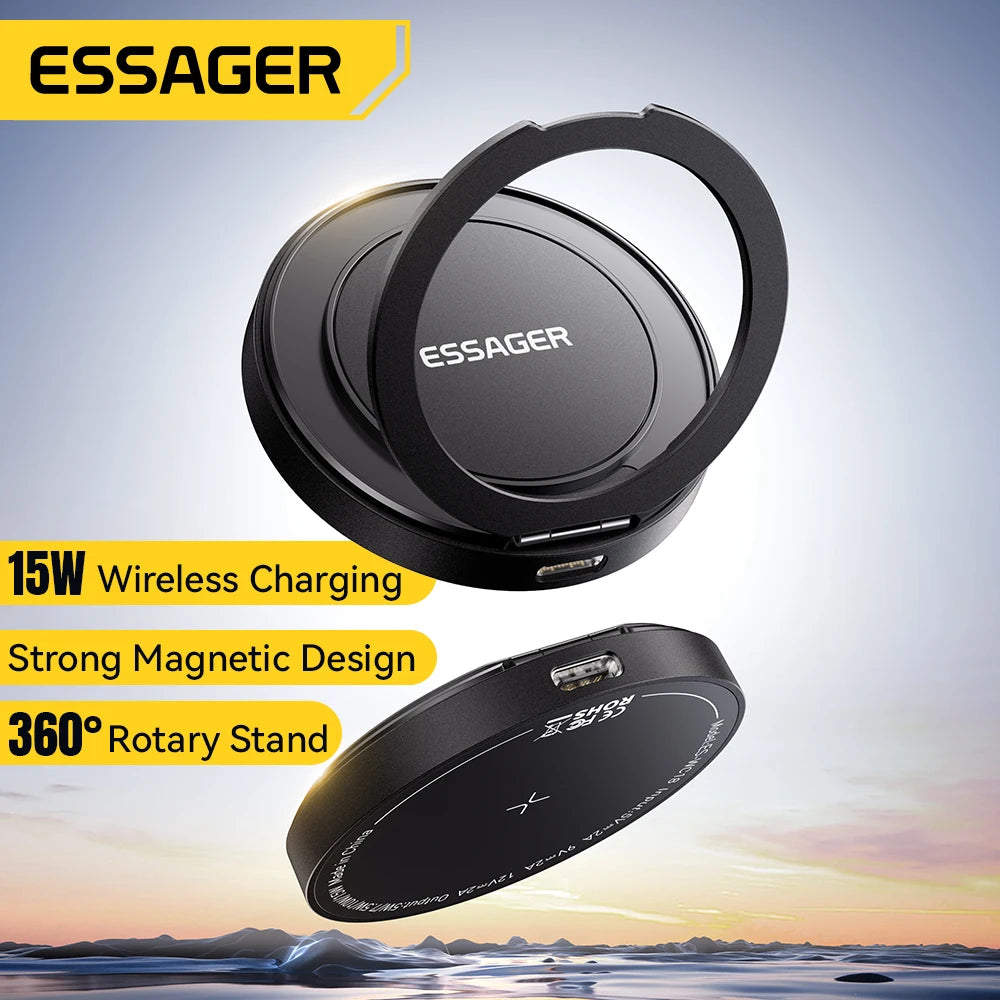 Essager Magnetic Wireless Charger With Holder 15W Fast Charging For iPhone 13+ / Pro Max, Airpods, Mini Wireless Phone Charger
