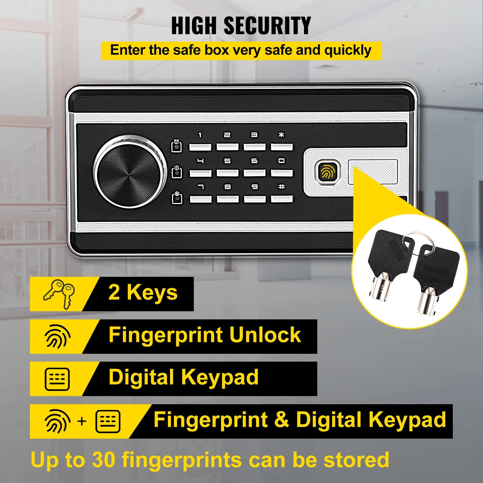 SucceBuy Fingerprint Locks Safe Deposit Box 0.8/2.1 Cubic Feet Digital Electronic Secret Hidden Piggy Bank for Money Guns File