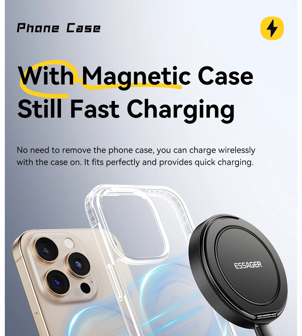 Essager Magnetic Wireless Charger With Holder 15W Fast Charging For iPhone 13+ / Pro Max, Airpods, Mini Wireless Phone Charger