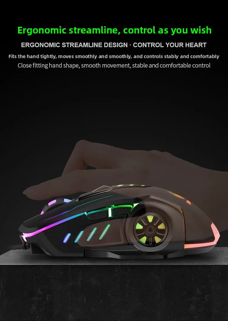 1pc V7 Mechanical Gaming Mouse with LED Lights, Wired Notebook Mouse for Laptop & Desktop Computers, Ambidextrous Plastic Design
