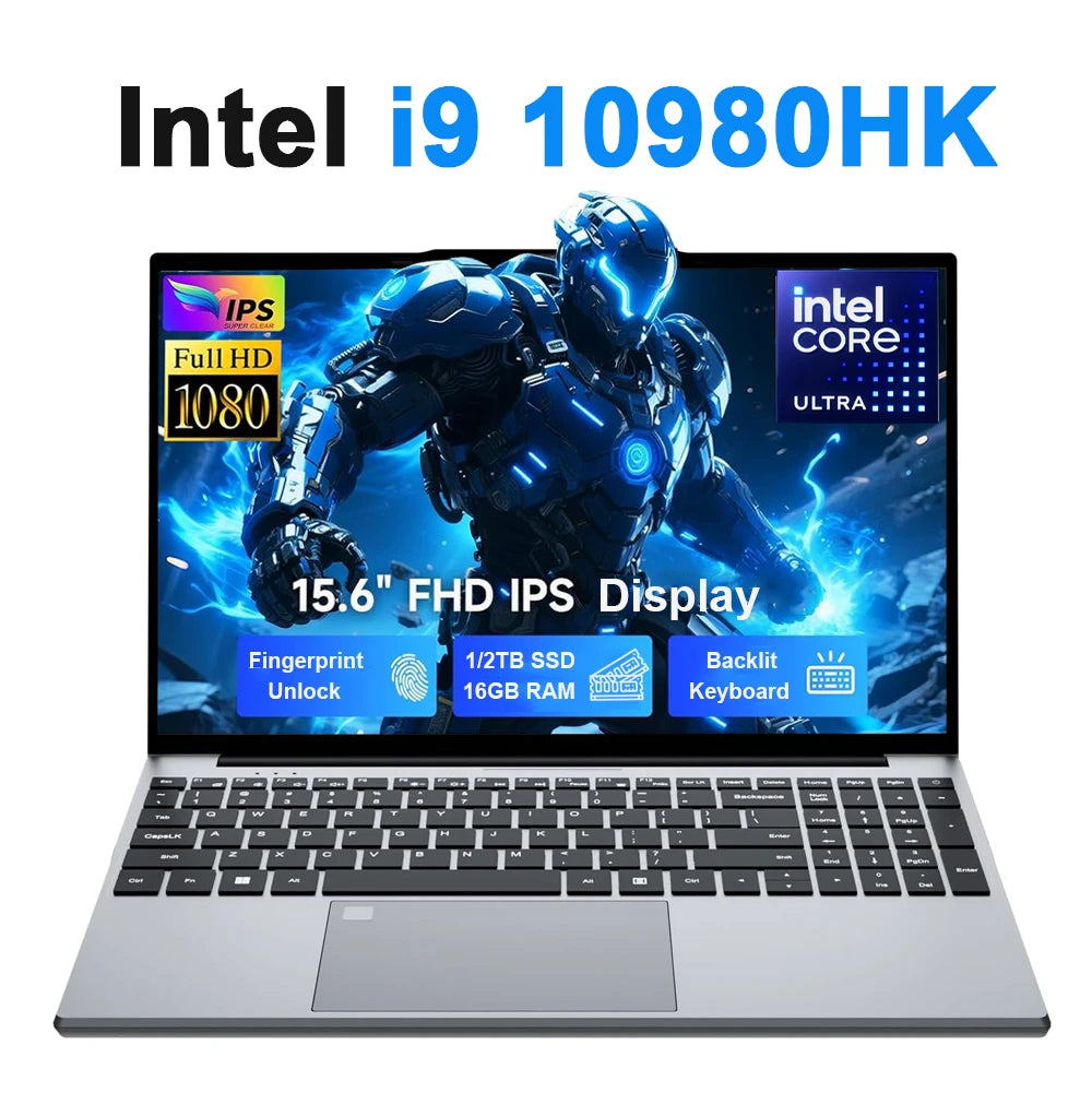 Portable 15.6" Gaming Laptop Computer Intel Core i9 10980HK/9900U Windows 11 PC Gamer 16GB RAM Fingerprint Unlock Notebook PC