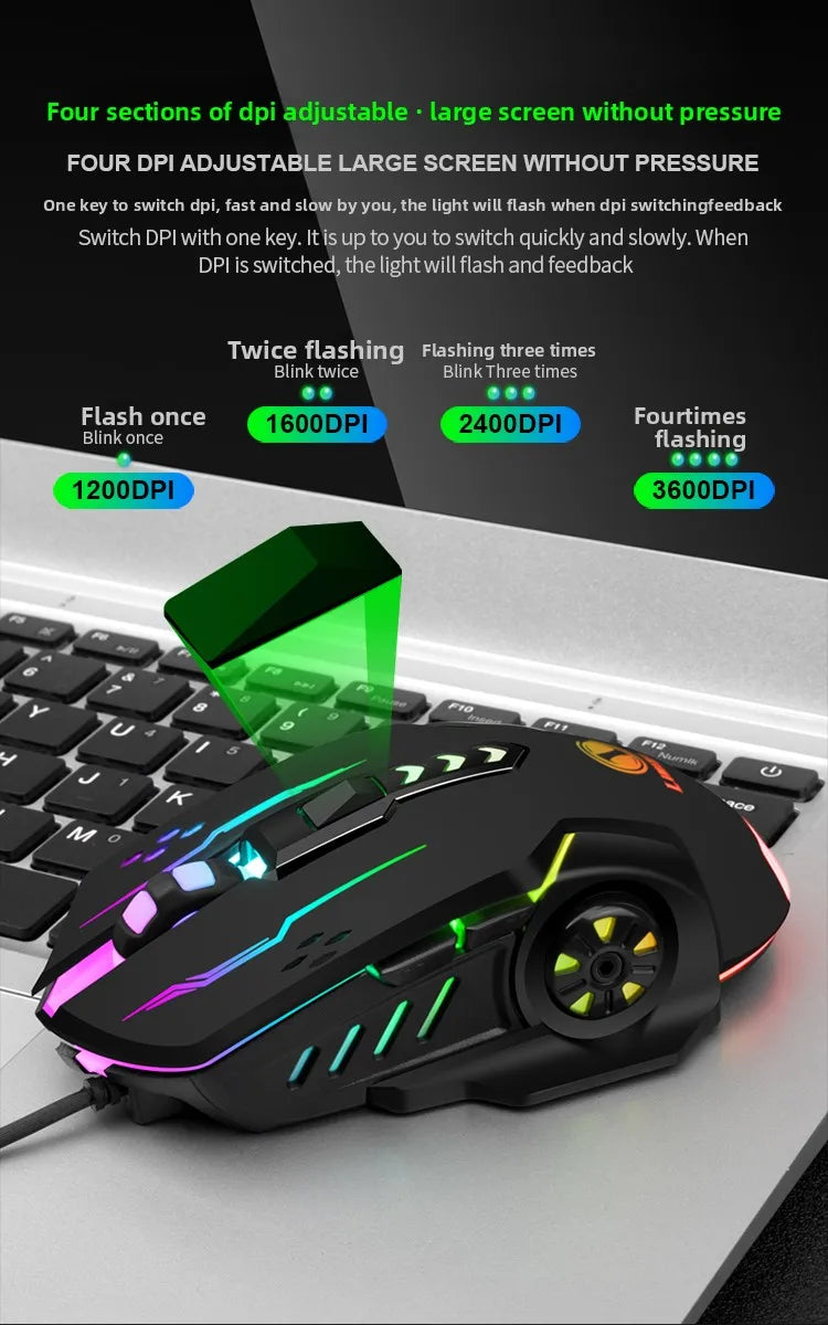 1pc V7 Mechanical Gaming Mouse with LED Lights, Wired Notebook Mouse for Laptop & Desktop Computers, Ambidextrous Plastic Design