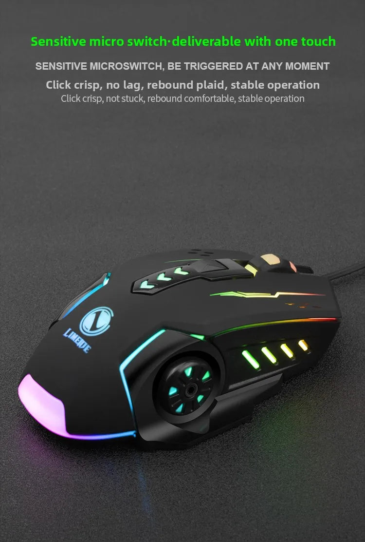 1pc V7 Mechanical Gaming Mouse with LED Lights, Wired Notebook Mouse for Laptop & Desktop Computers, Ambidextrous Plastic Design
