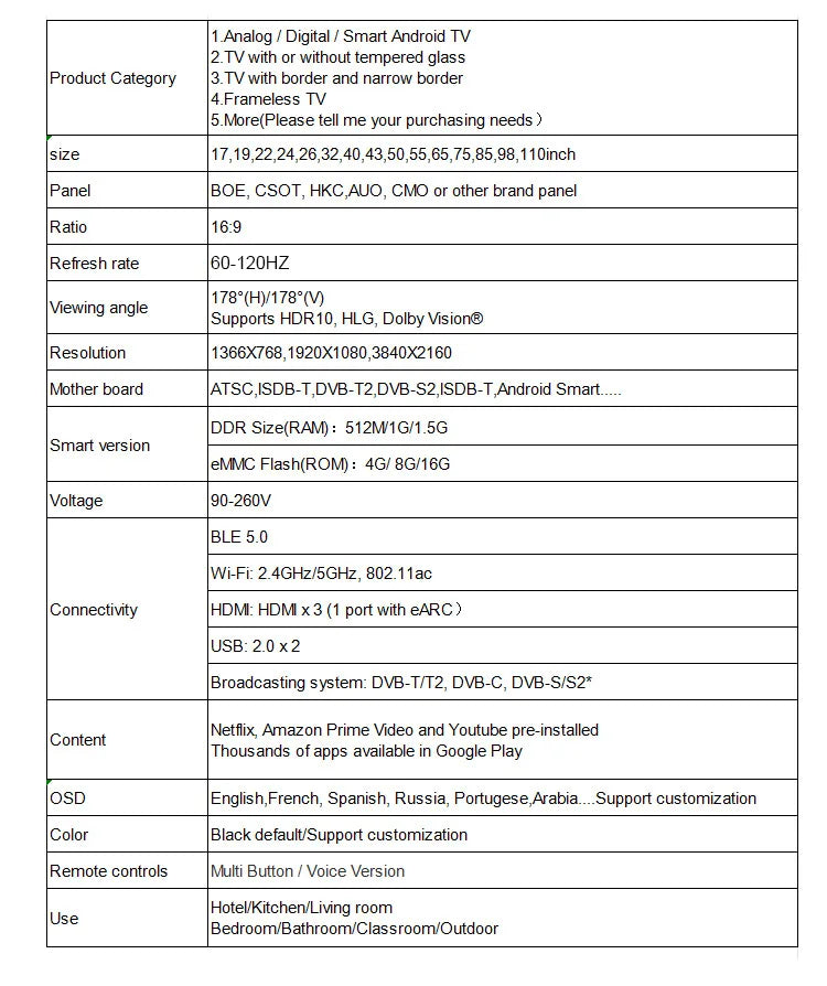 22-24 Inch Intelligent Network TV With TV Function LED Television Home Appliances IPS 1920*1080 Resolution PAL\NTSC\SECAM