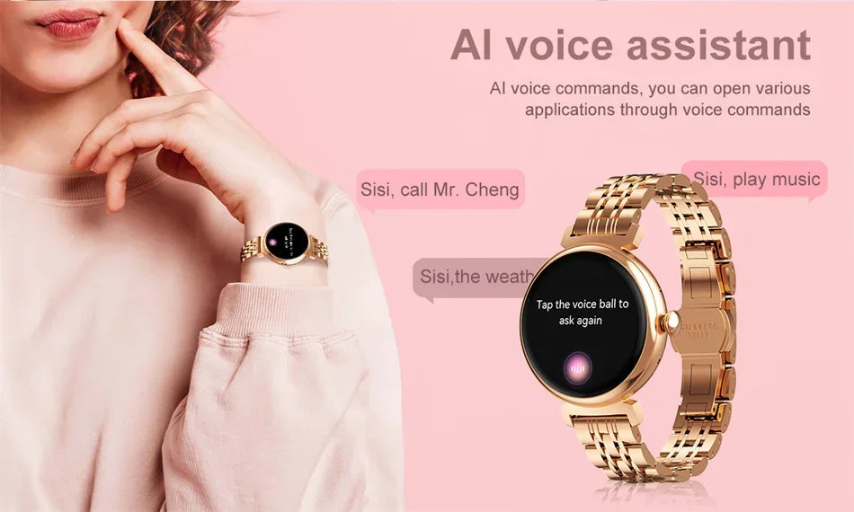 1.04 inch AMOLED Screen Fashion Ladies Smart Watch Screen Always Display Bluetooth Call Smartwatch Metal Body Small Screen Watch
