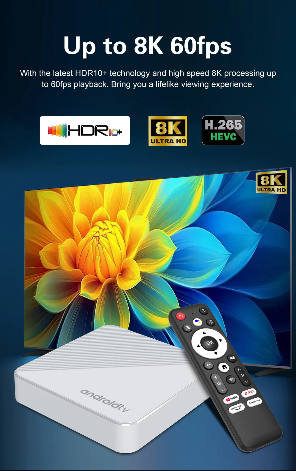 Mortal TV Box Android14 T1X Voice Netflix Chromecast Wifi 6 BT5.0 4K HDR10 Youtube H313 Streaming Media Player Games Set Top Box