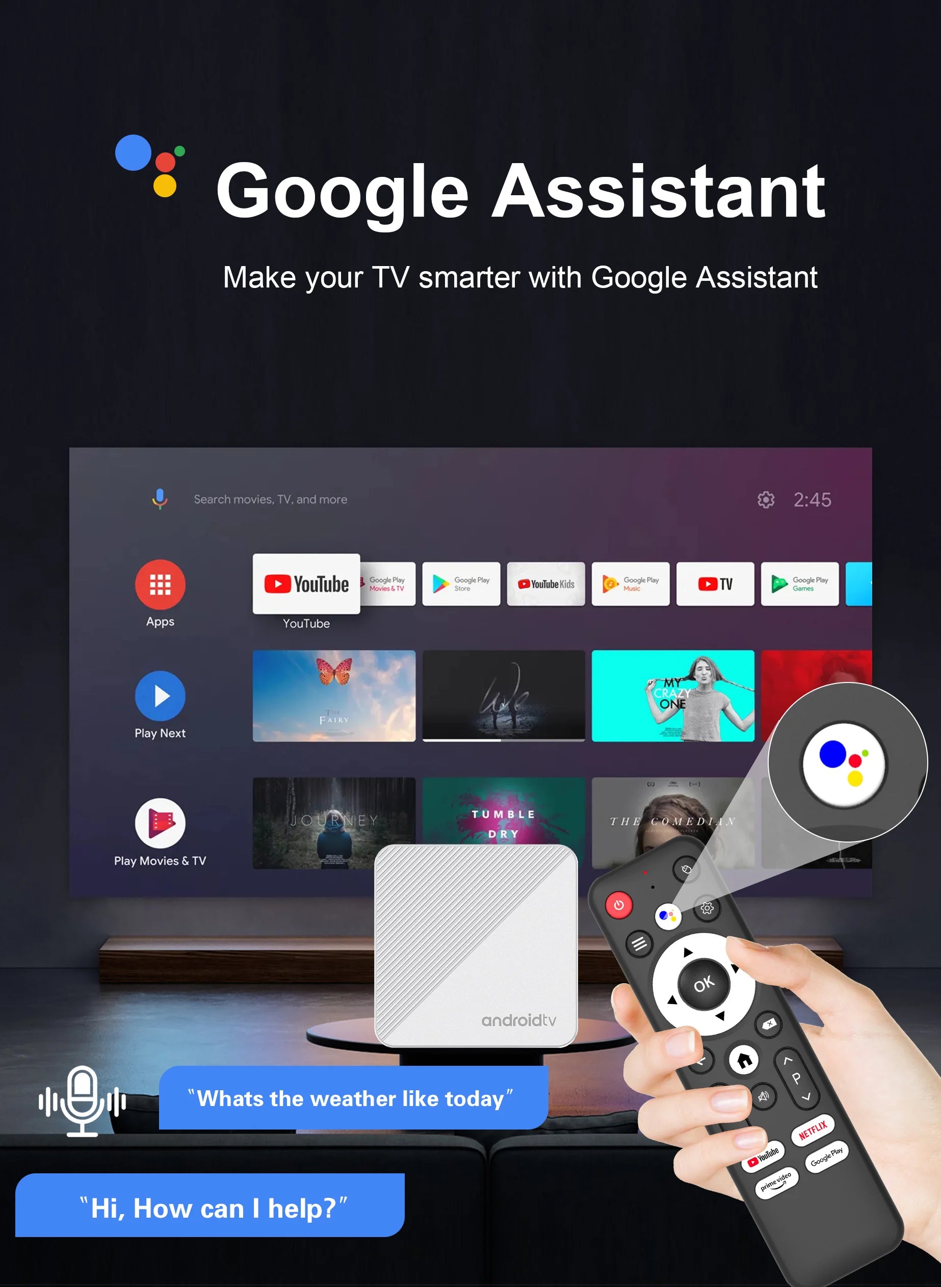 Mortal TV Box Android14 T1X Voice Netflix Chromecast Wifi 6 BT5.0 4K HDR10 Youtube H313 Streaming Media Player Games Set Top Box