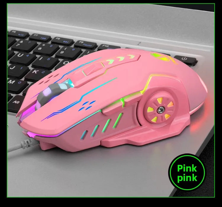 1pc V7 Mechanical Gaming Mouse with LED Lights, Wired Notebook Mouse for Laptop & Desktop Computers, Ambidextrous Plastic Design