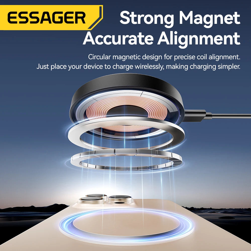 Essager Magnetic Wireless Charger With Holder 15W Fast Charging For iPhone 13+ / Pro Max, Airpods, Mini Wireless Phone Charger