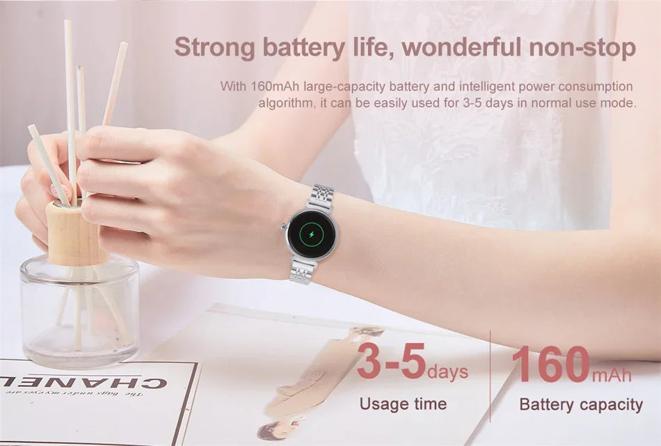 1.04 inch AMOLED Screen Fashion Ladies Smart Watch Screen Always Display Bluetooth Call Smartwatch Metal Body Small Screen Watch
