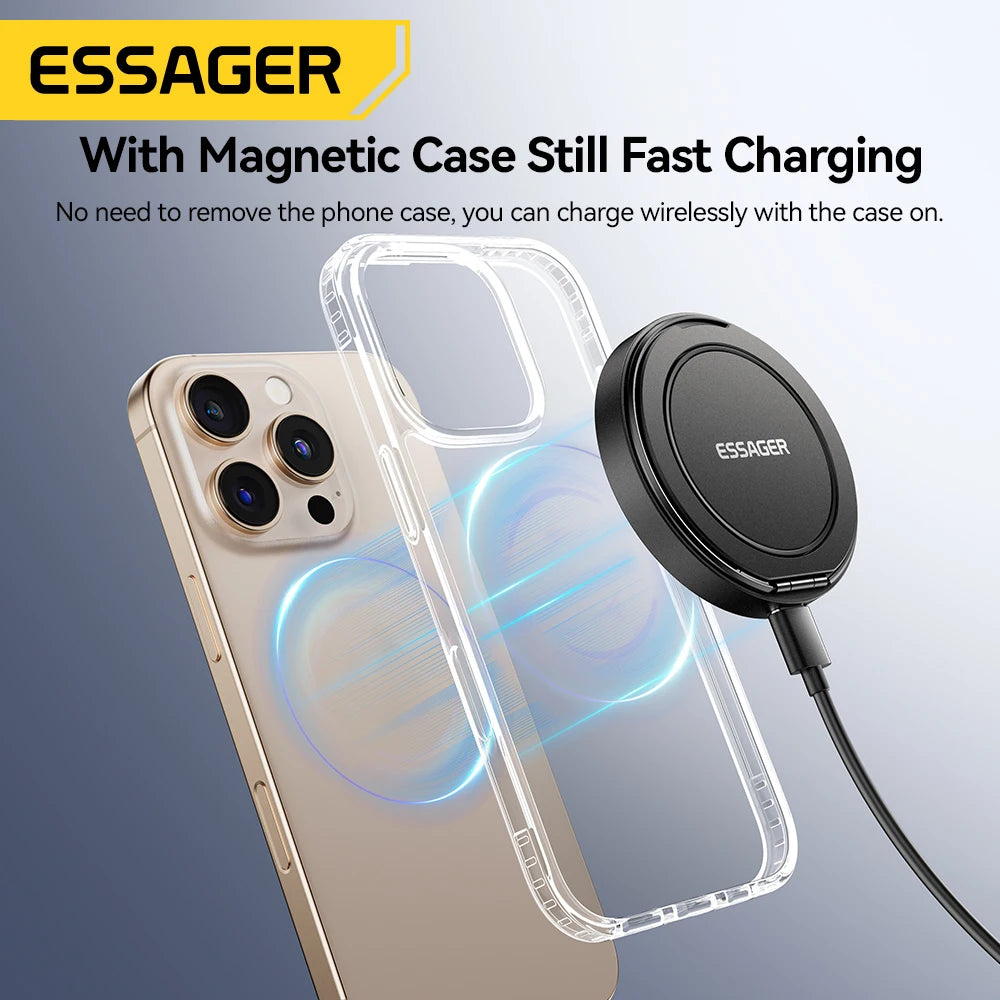 Essager Magnetic Wireless Charger With Holder 15W Fast Charging For iPhone 13+ / Pro Max, Airpods, Mini Wireless Phone Charger