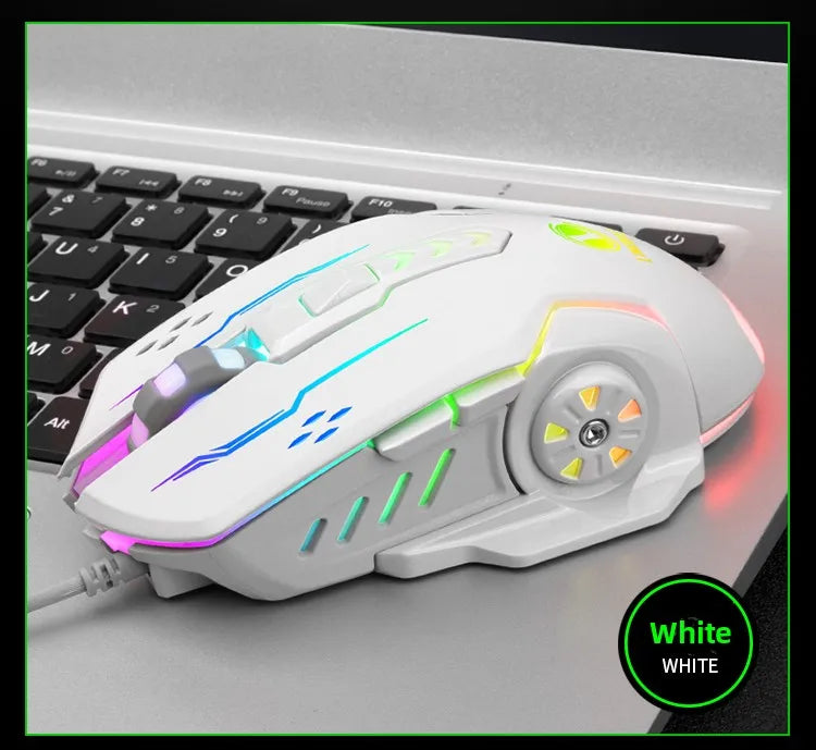 1pc V7 Mechanical Gaming Mouse with LED Lights, Wired Notebook Mouse for Laptop & Desktop Computers, Ambidextrous Plastic Design