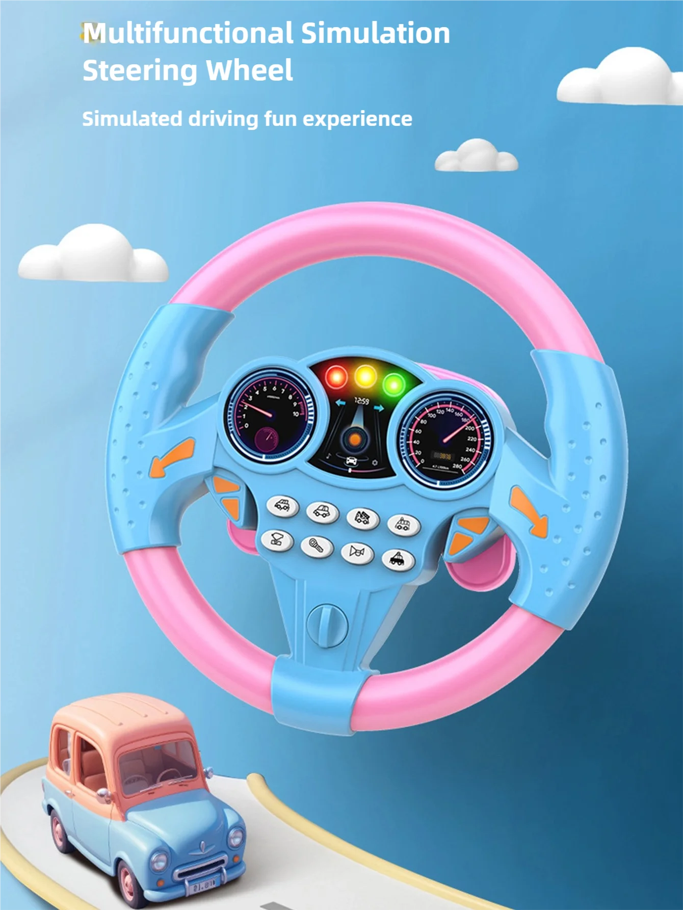 Children's Steering Wheel Toy, Simulated Co-Pilot 360-Degree Rotating Music Steering Wheel, Educational Enlightenment Toy
