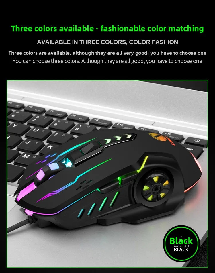 1pc V7 Mechanical Gaming Mouse with LED Lights, Wired Notebook Mouse for Laptop & Desktop Computers, Ambidextrous Plastic Design