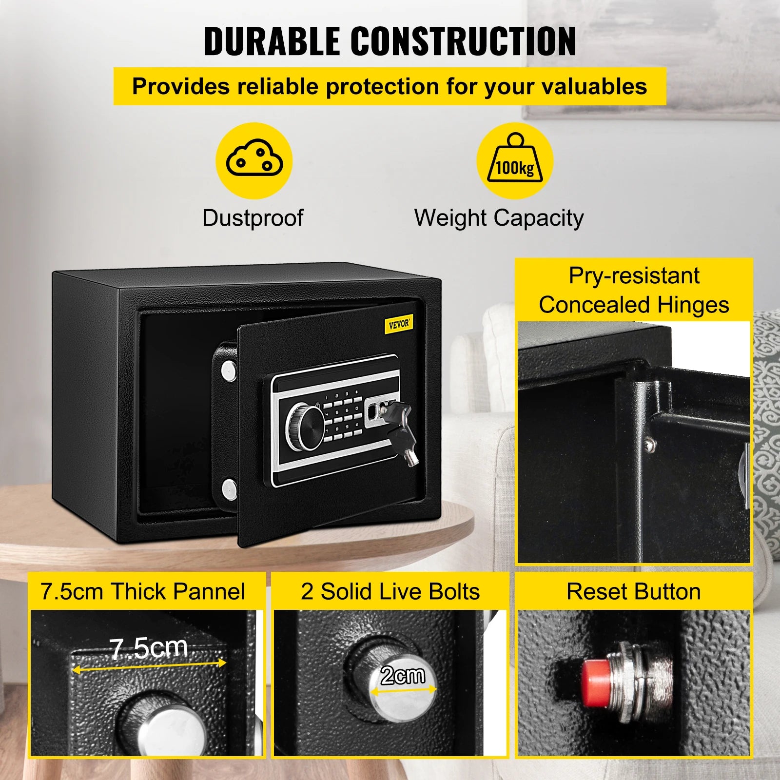 SucceBuy Fingerprint Locks Safe Deposit Box 0.8/2.1 Cubic Feet Digital Electronic Secret Hidden Piggy Bank for Money Guns File