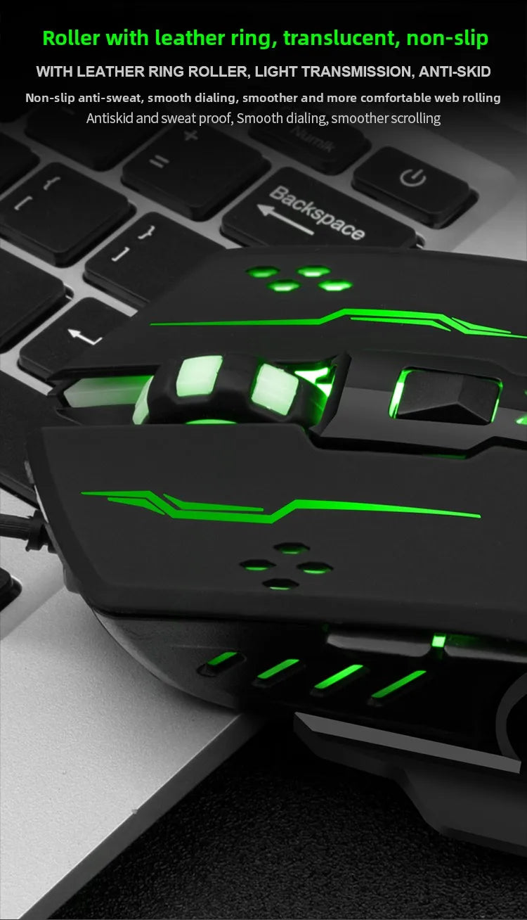 1pc V7 Mechanical Gaming Mouse with LED Lights, Wired Notebook Mouse for Laptop & Desktop Computers, Ambidextrous Plastic Design
