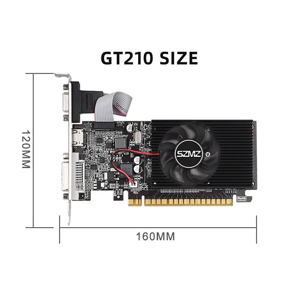 GT210 1G Video Card with DVI VGA HDMI-Compatibe Port Low Profile Graphics Card 64Bit DDR3 PIC Express2.0 for PC Gaming