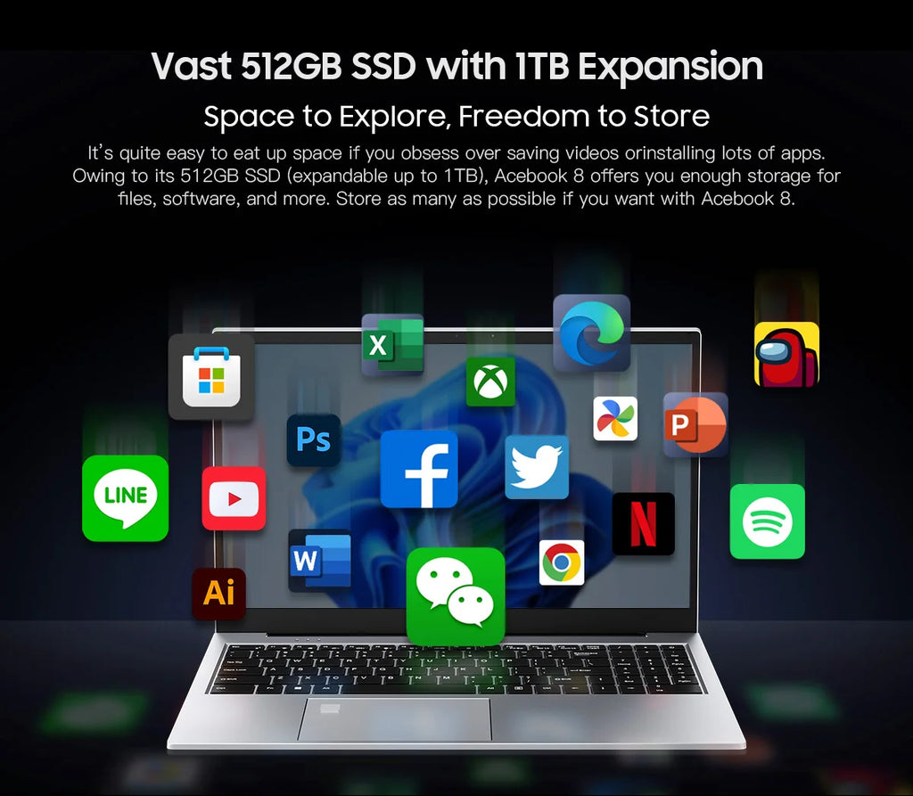 Blackview AceBook 8 Laptop 15.6"  Intel Processor N150 16GB RAM 512GB SSD + expansion up to 1TB Windows 11 Home 15.6"