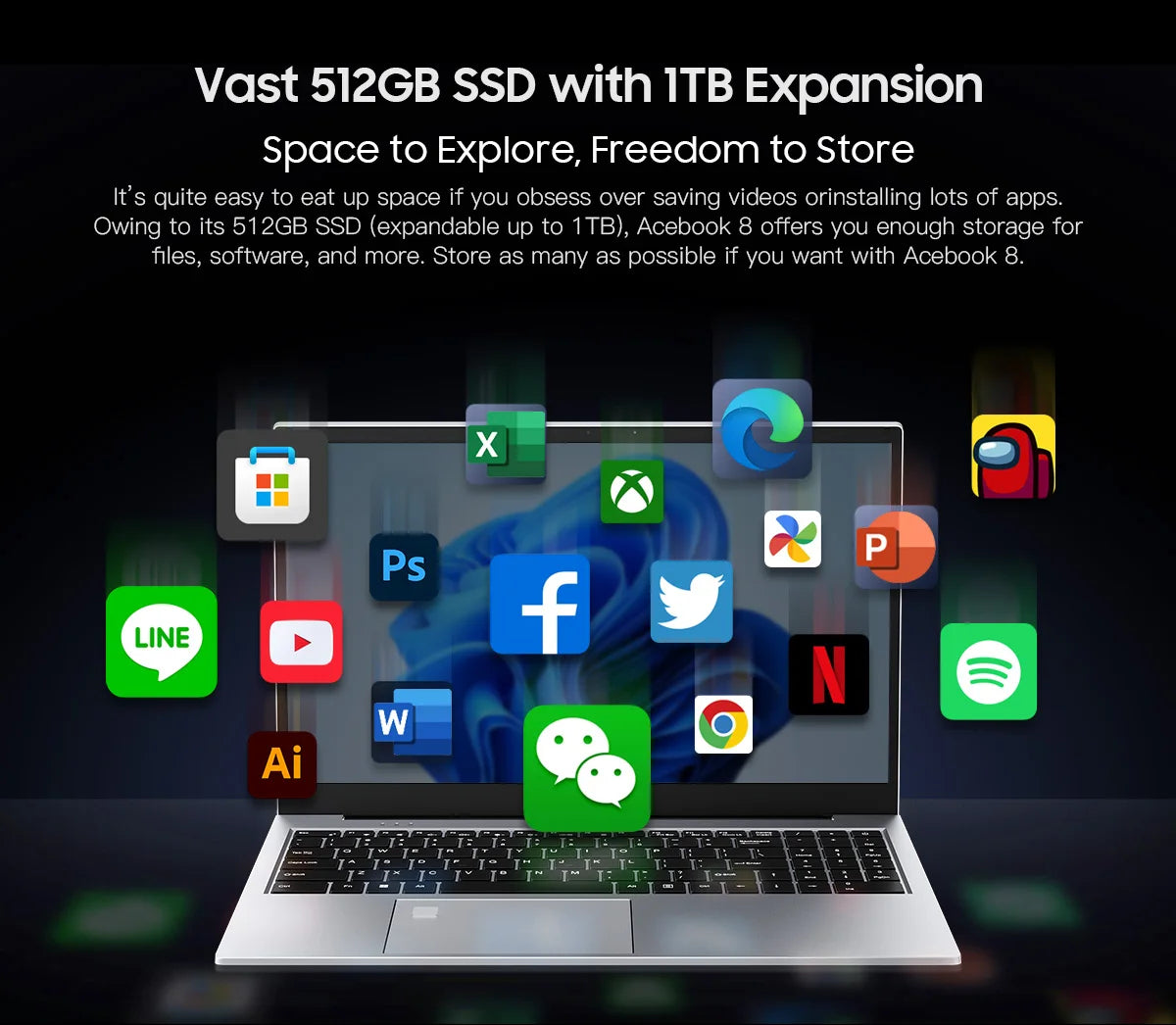 Blackview AceBook 8 Laptop 15.6"  Intel Processor N150 16GB RAM 512GB SSD + expansion up to 1TB Windows 11 Home 15.6"