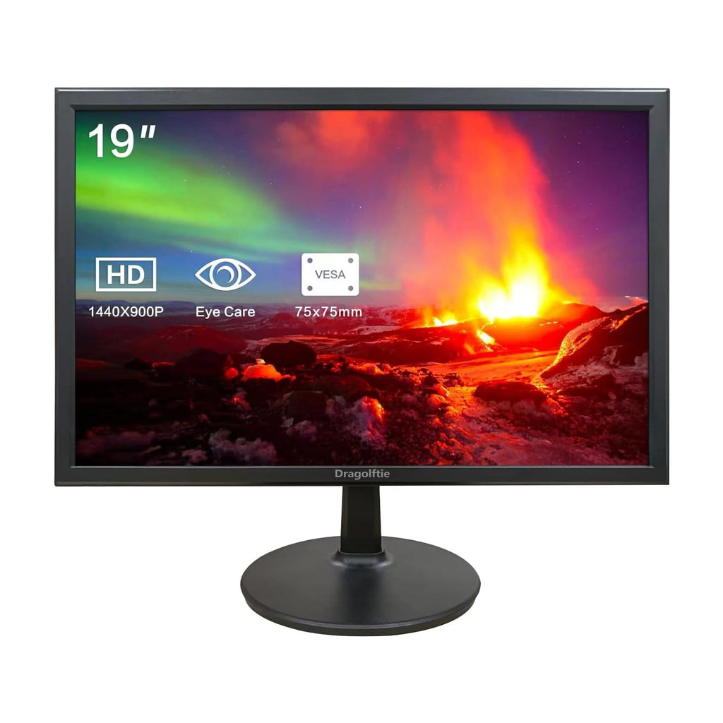 19 Inch PC Desktop Monitor 1440x900 Dual Built-in Speakers 60Hz 5ms Computer Display Low-Blue Light LED Monitors HDMI VGA VESA Mountable Business Screen Black