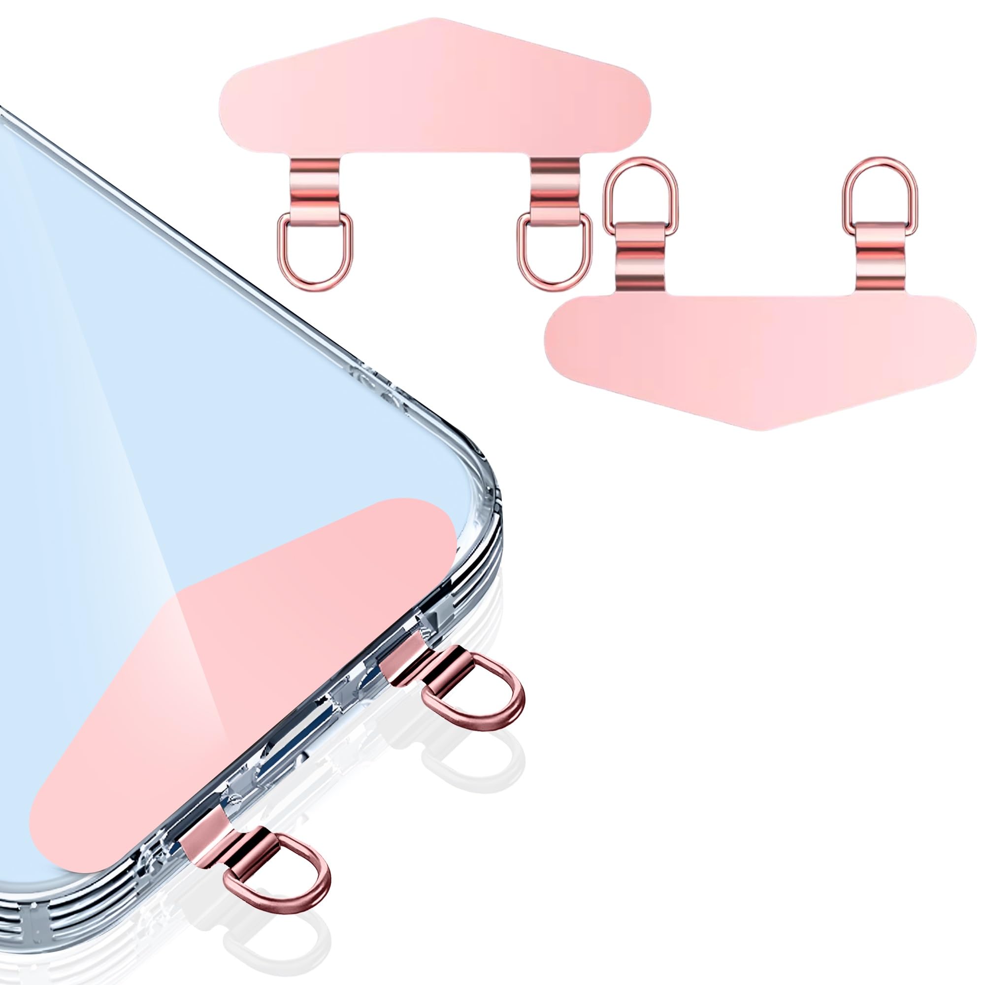 ZXZone Metal Phone Tether Tab Double Buckle Anti-Scratch Metal Phone Patch Universal Cellphone Lanyard Pad for Full Phone Cases 2 Pieces (Rose Gold)