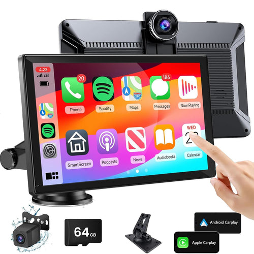 9" Wireless Carplay Screen for CarPortable Apple Carplay & Android Auto Car Stereo Audio Receiverswith 4K Dash Cam1080P Backup CameraGPS Navigation Mirror LinkBluetoothVoice ControSiri